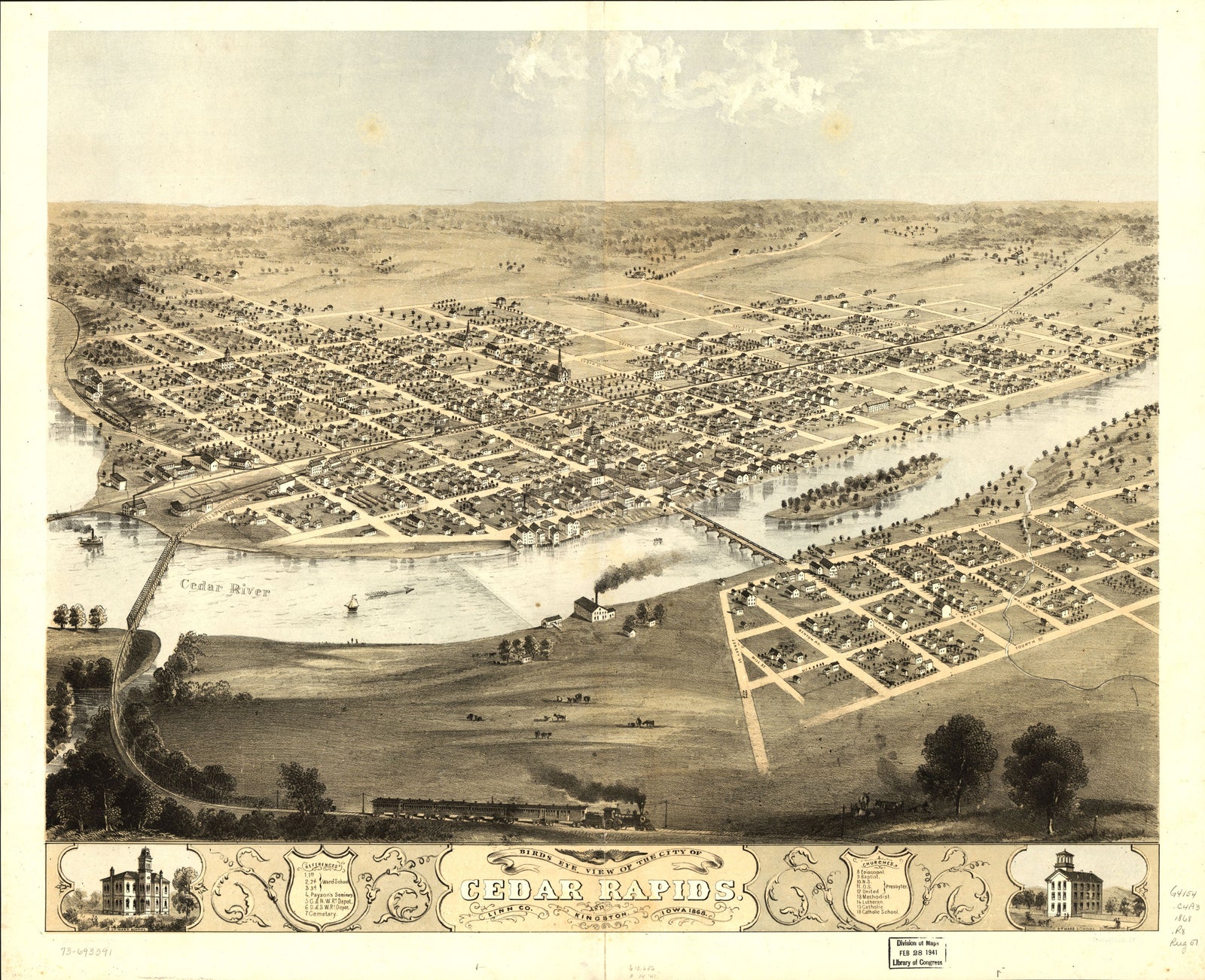 Birds Eye View of Cedar Rapids 1868