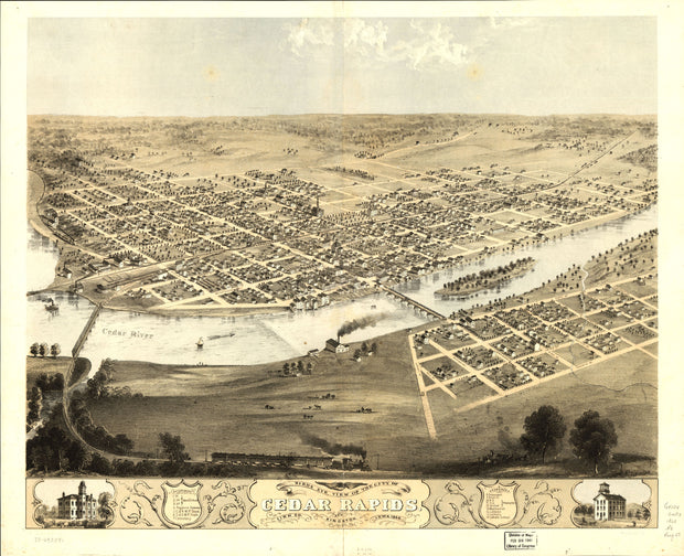 Birds Eye View of Cedar Rapids 1868