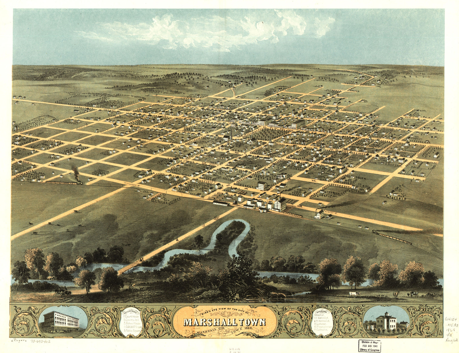 Birds Eye View of Marshalltown, 1868