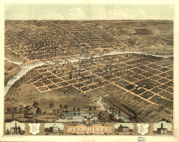 Birds Eye View of Des Moines, 1868