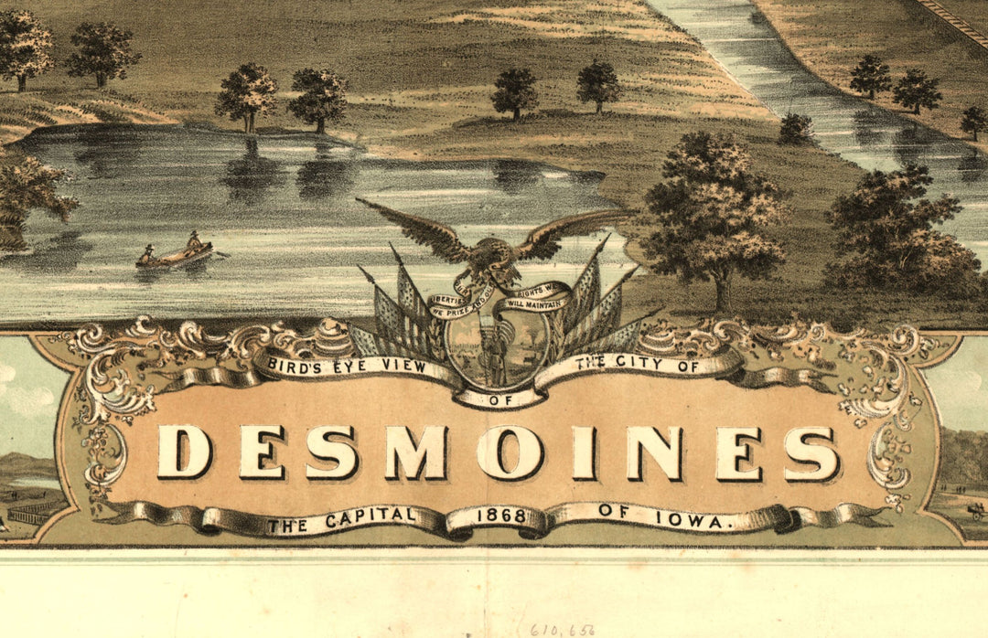 Birds Eye View of Des Moines, 1868