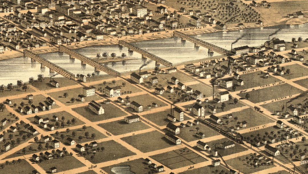 Birds Eye View of Des Moines, 1868