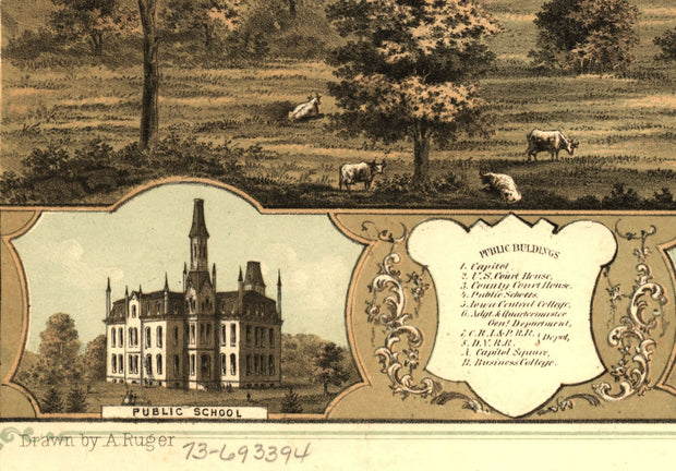 Birds Eye View of Des Moines, 1868