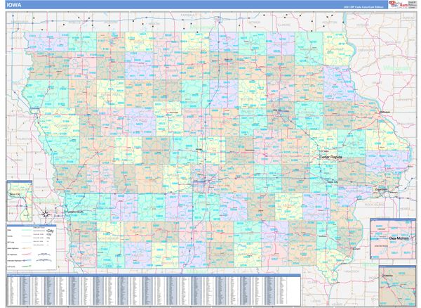 Color Cast Style Wall Map of Iowa by Market Maps