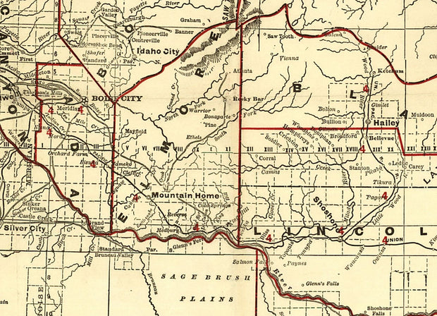 Cram's Township and Railroad Map of Idaho, 1896
