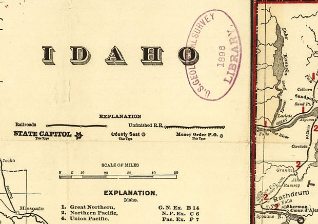 Cram's Township and Railroad Map of Idaho, 1896