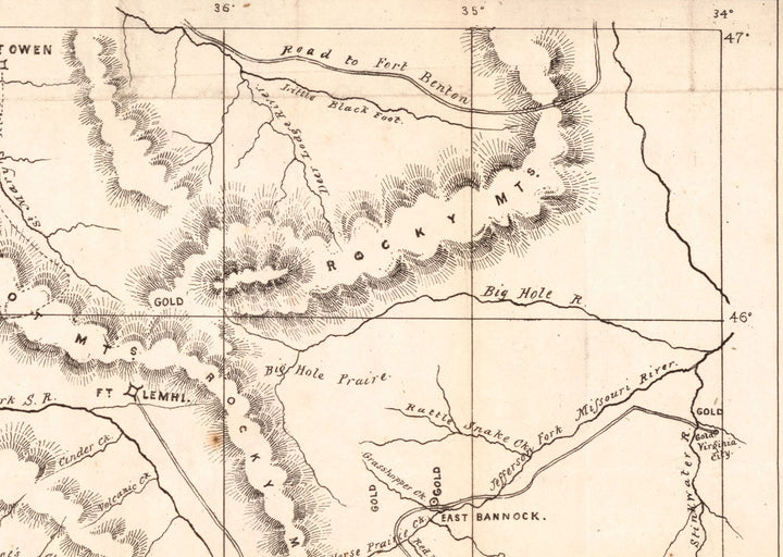 Map of the Mining Sections of Idaho and Oregon, 1864