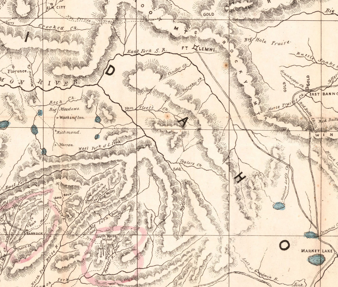Map of the Mining Sections of Idaho and Oregon, 1864
