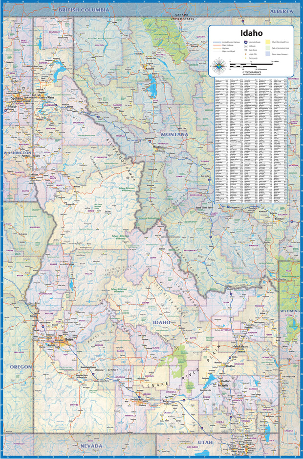 Idaho Wall Map by Topographic Maps – American Map Store