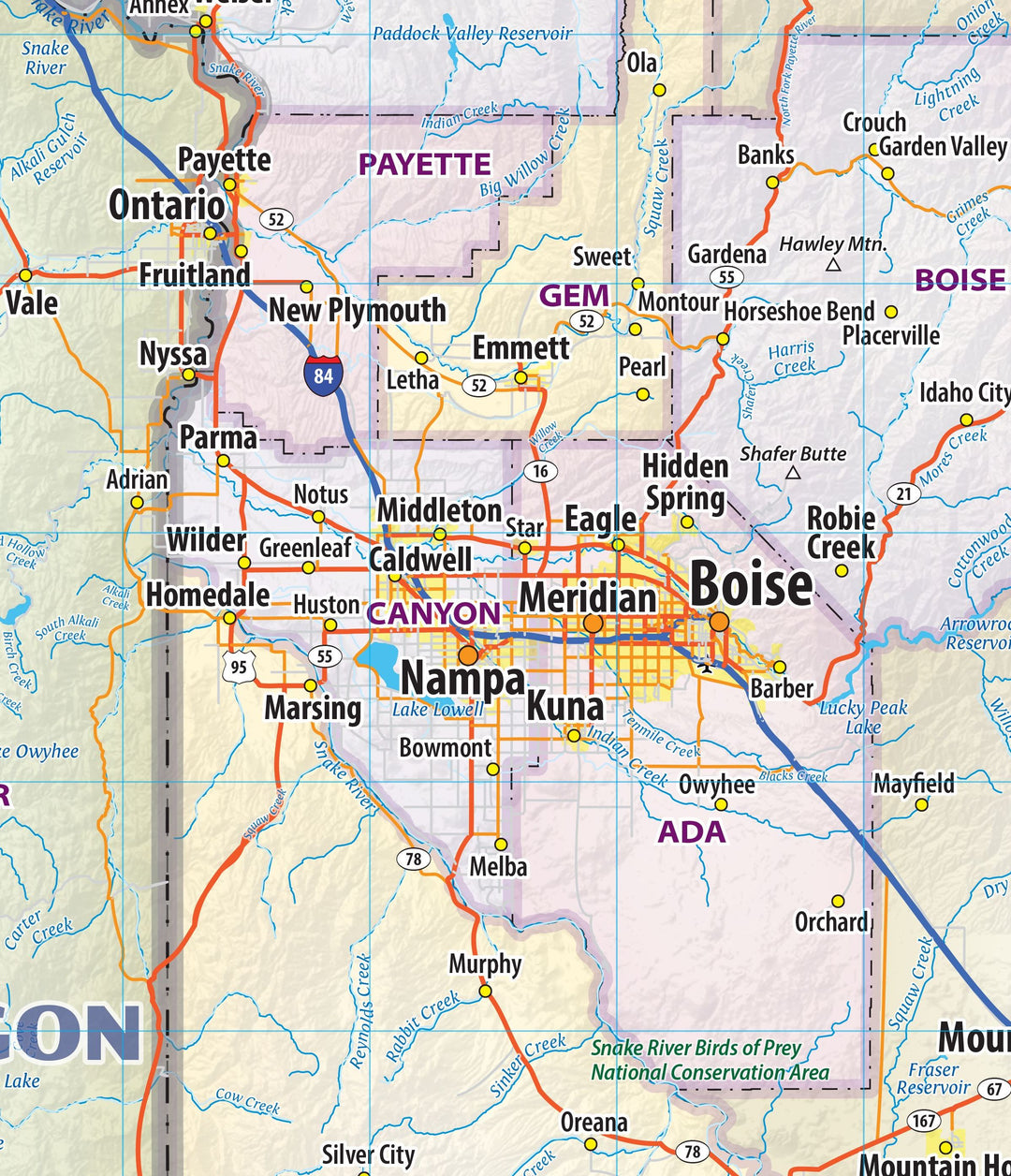 Idaho Wall Map by Topographic Maps