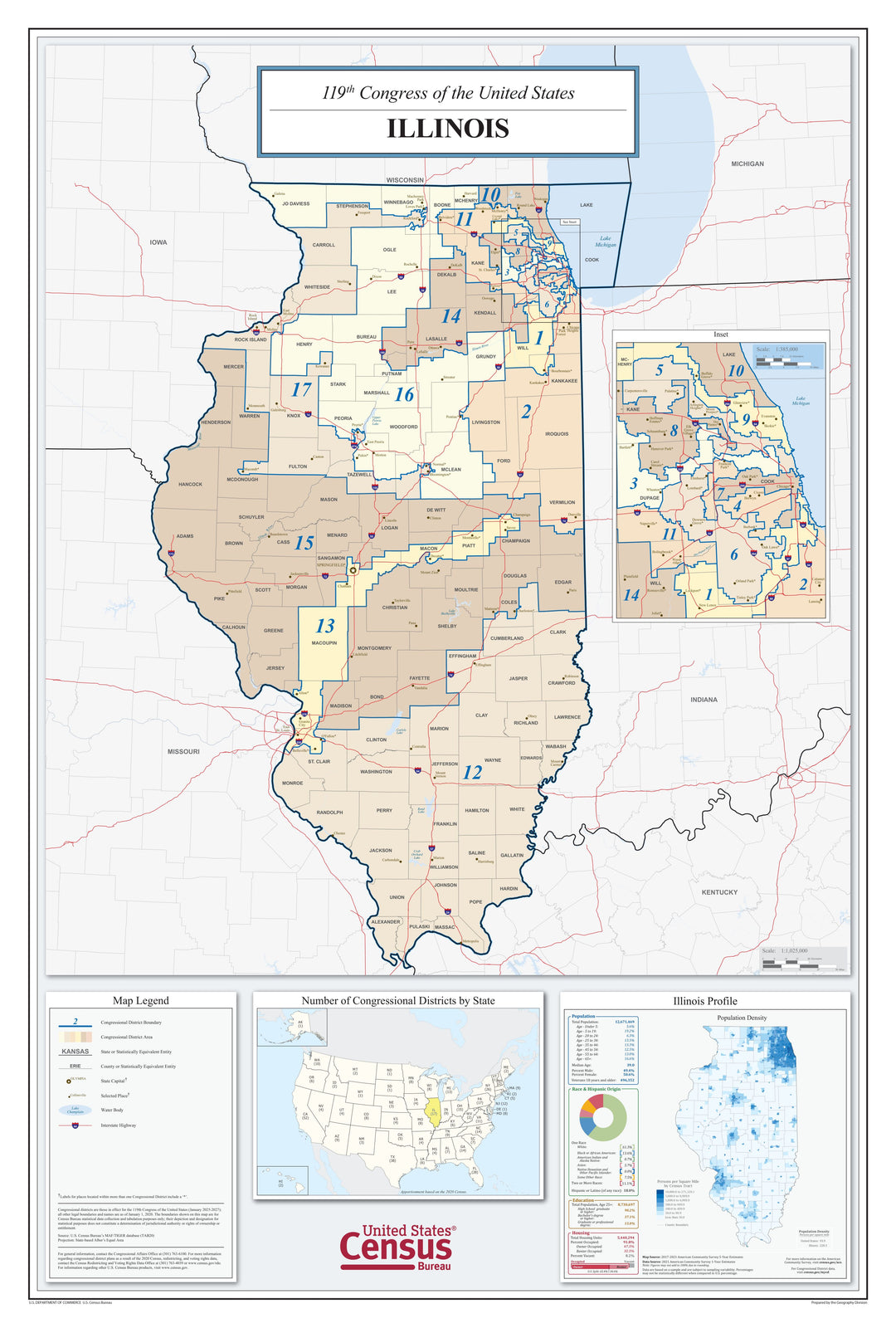 Illinois Congressional District Wall Map