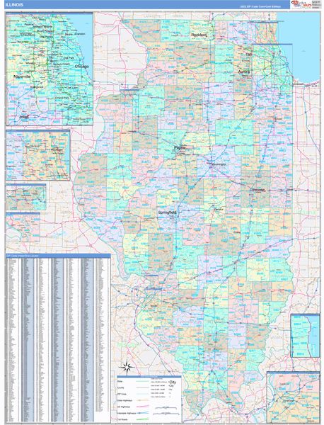 Color Cast Style Illinois Wall Map
