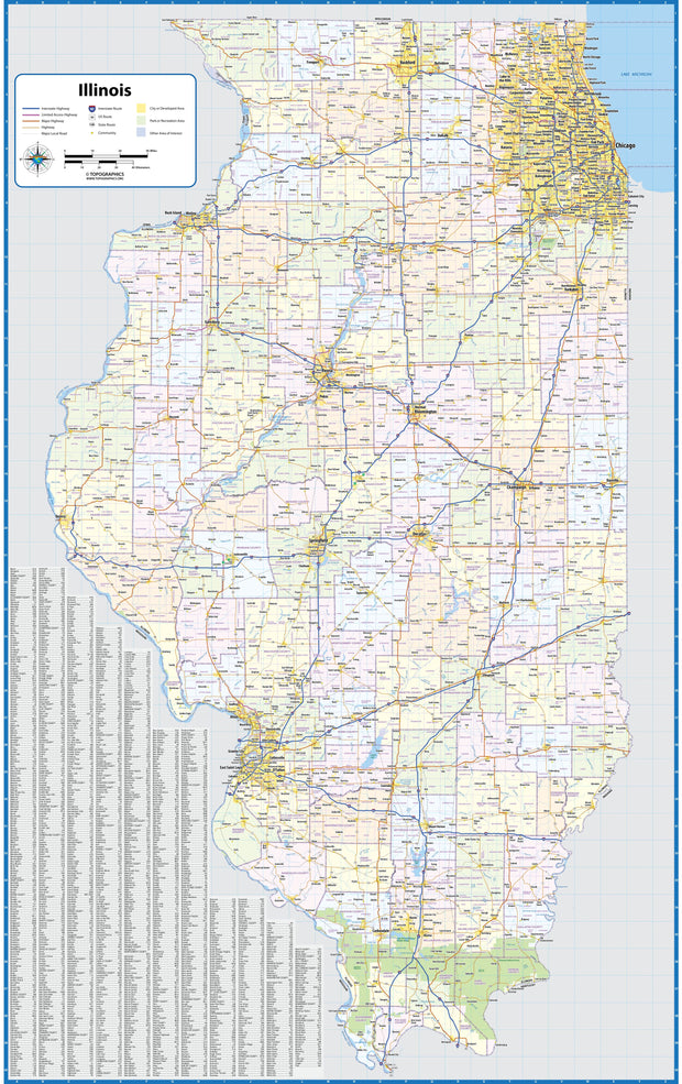 Illinois Wall Map by Topographics