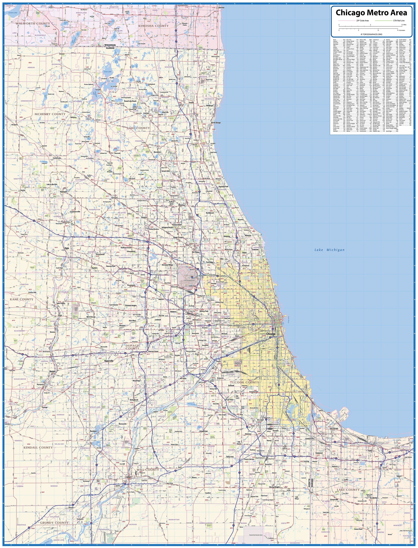 Chicago Metro Area Wall Map