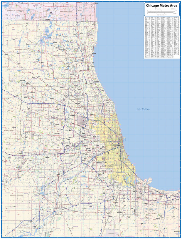 Chicago Metro Area Wall Map