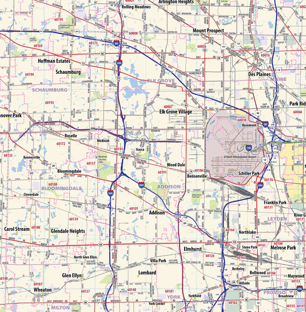 Chicago Metro Area Wall Map