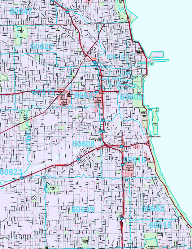 Basic Chicago Map Premium Style Wall Map of Chicago, IL by Market Maps – American Map Store