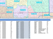 Color Cast Zip Code Style Wall Map of Chicago, IL by Market Maps