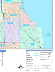 Color Cast Zip Code Style Wall Map of Chicago, IL by Market Maps