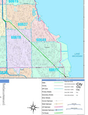 Color Cast Zip Code Style Wall Map of Chicago, IL by Market Maps