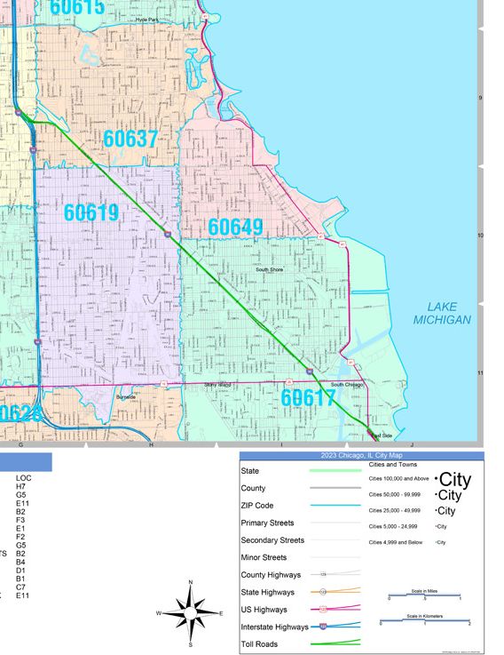 Color Cast Zip Code Style Wall Map of Chicago, IL by Market Maps