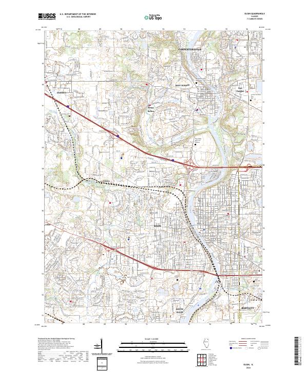 Elgin Zip Code Map US Topo 7.5-minute map for Elgin IL – American Map Store