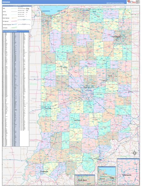 Color Cast Style Indiana Wall Map