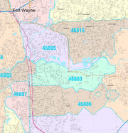 Colorcast Zip Code Style Wall Map of Fort Wayne, IN. by Market Maps