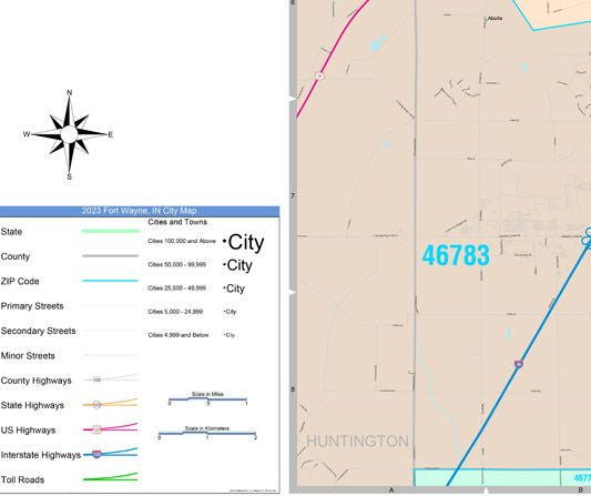 Colorcast Zip Code Style Wall Map of Fort Wayne, IN. by Market Maps ...