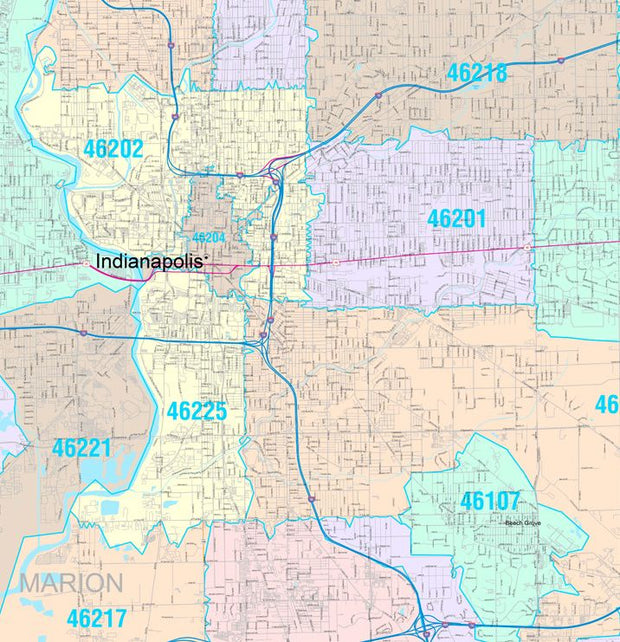 Indiana County Map By Zip Code Buy Indiana Zip Code Map With Counties