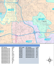 Colorcast Zip Code Style Wall Map of Indianapolis, IN. by Market Maps