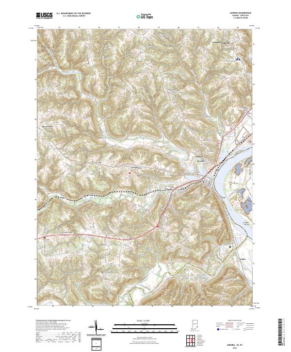US Topo 7.5-minute map for Aurora INKY – American Map Store