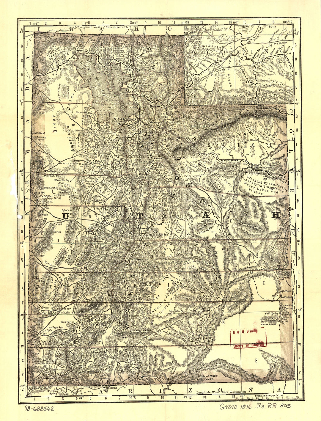 Indexed Map of Utah, 1876