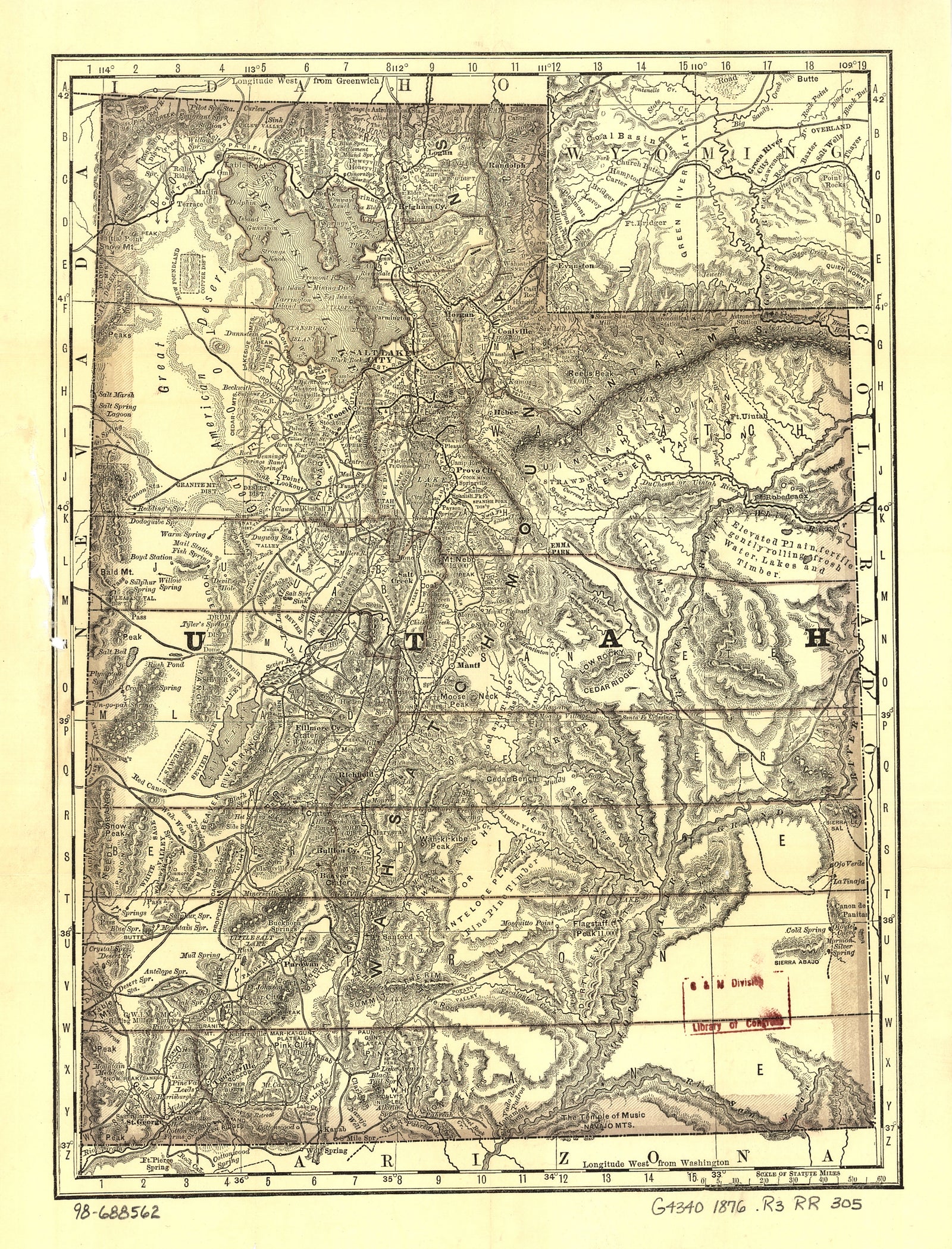 Indexed Map of Utah, 1876