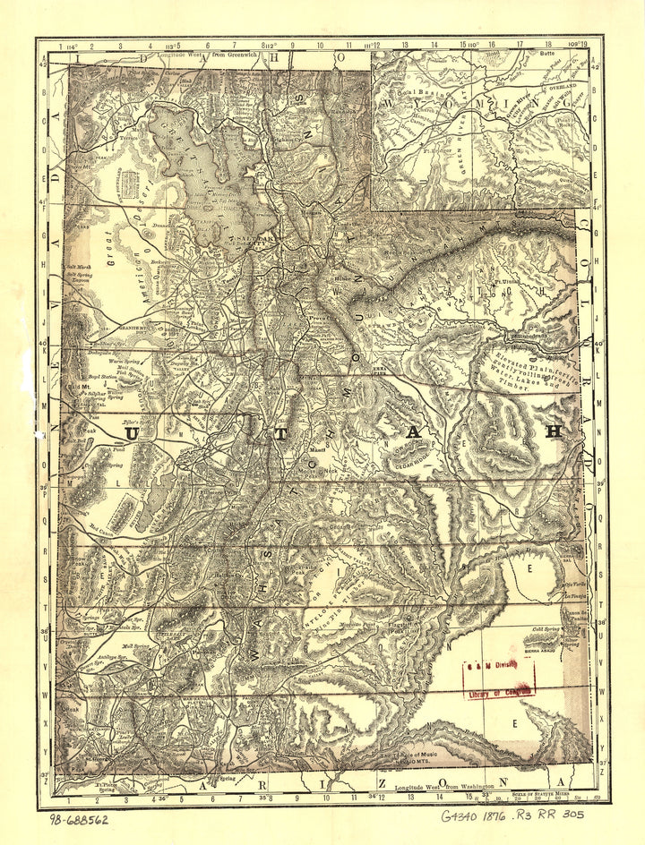 Indexed Map of Utah, 1876