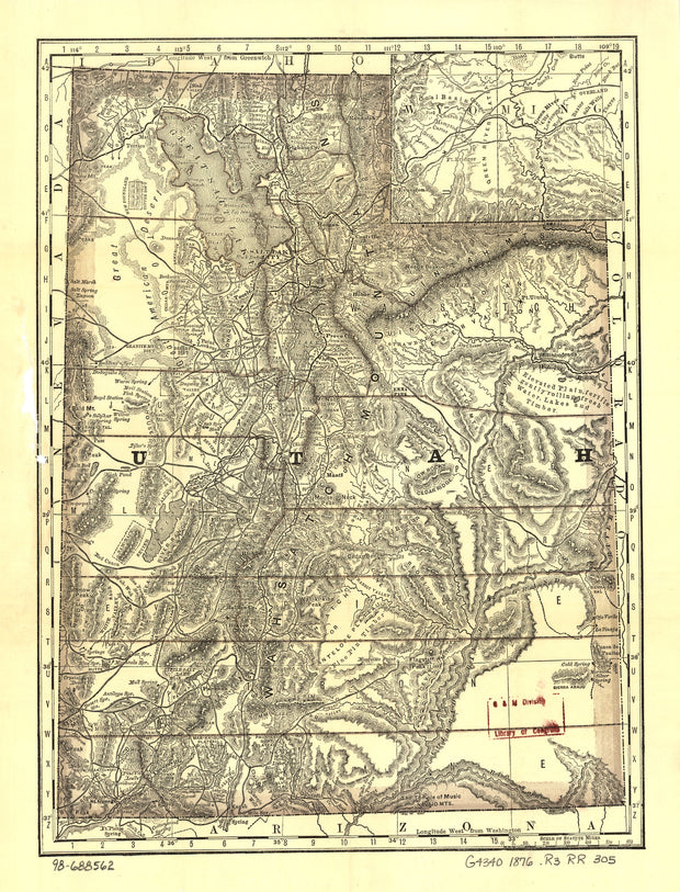 Indexed Map of Utah, 1876