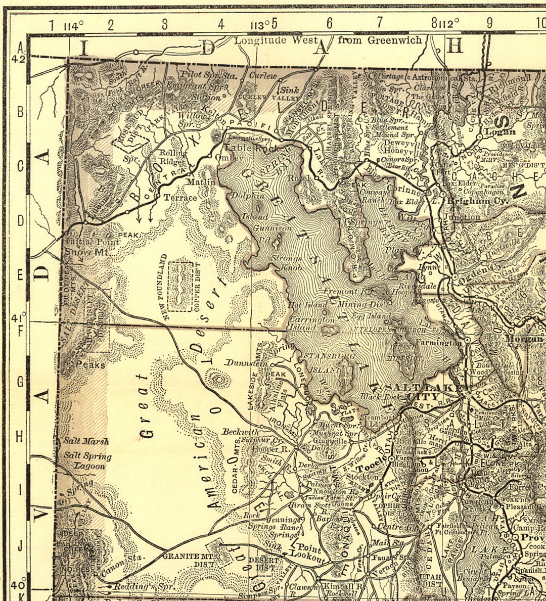 Indexed Map of Utah, 1876