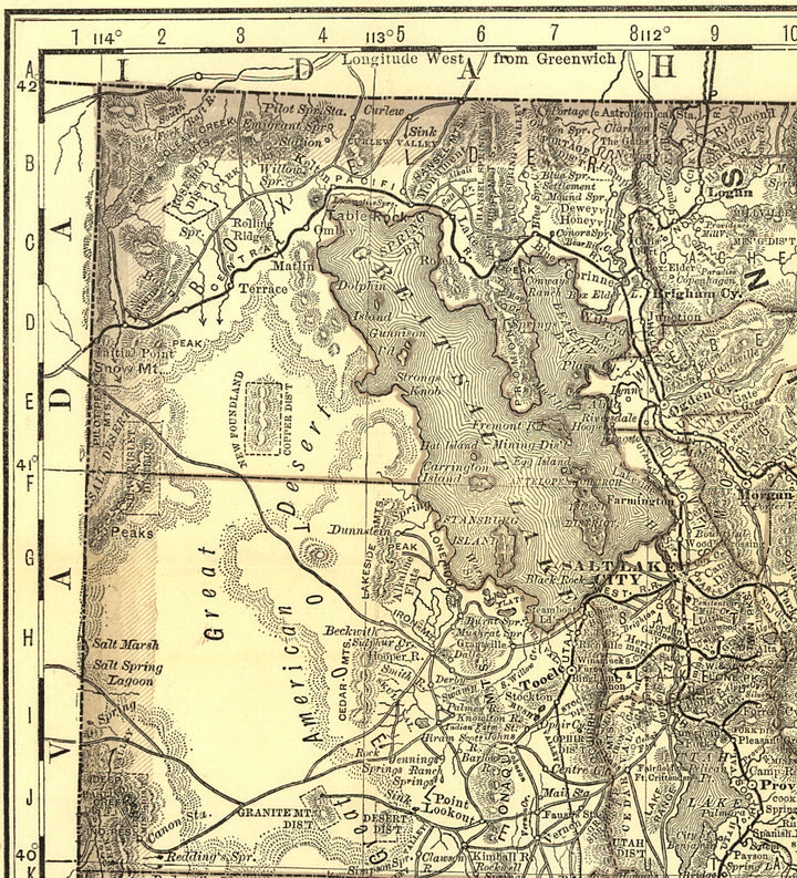 Indexed Map of Utah, 1876