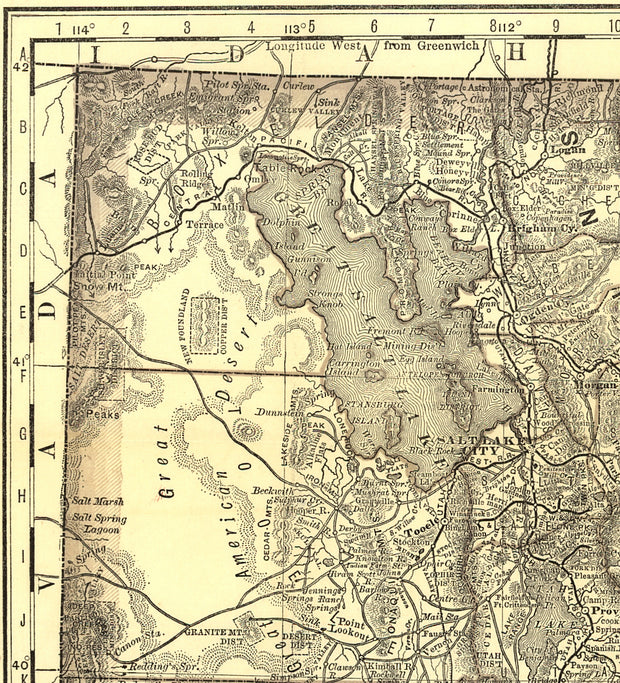 Indexed Map of Utah, 1876
