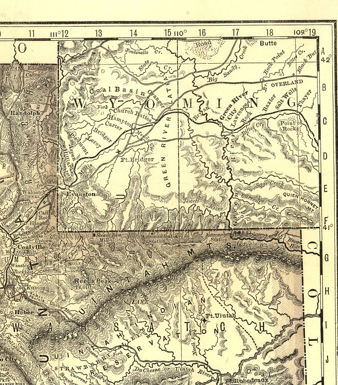 Indexed Map of Utah, 1876