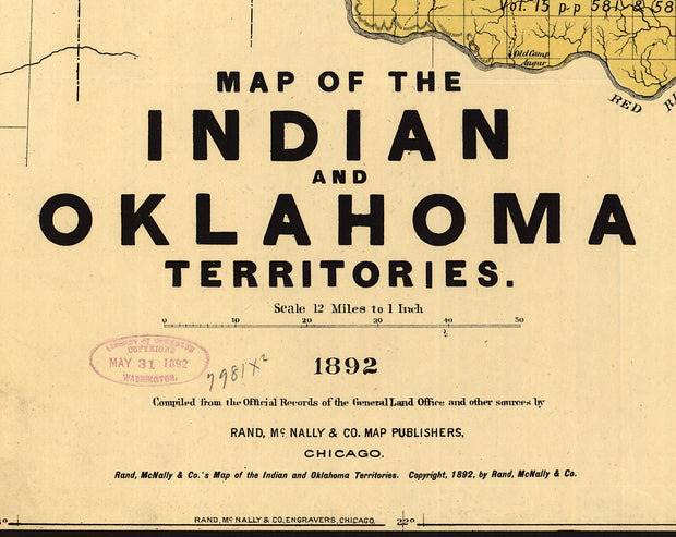 Map of the Indian and Oklahoma Territories, 1892