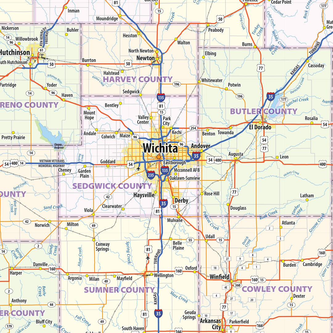 Kansas Wall Map by Topographic Maps