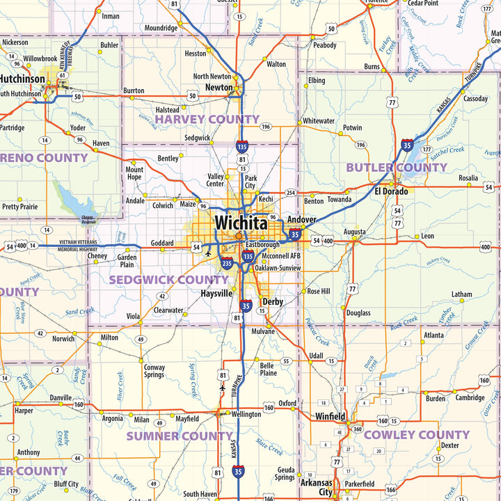 Kansas Wall Map by Topographic Maps