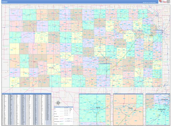 Color Cast Style Wall Map of Kansas