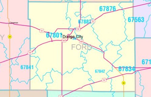 Color Cast Style Wall Map of Kansas