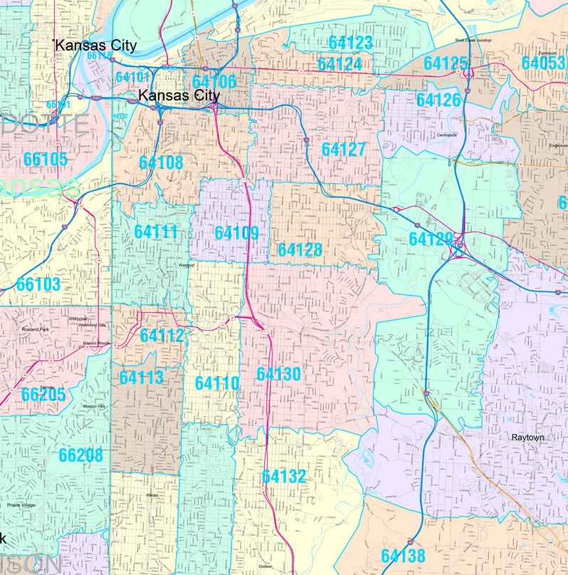 Kansas City Principal Streets And Zip Codes Map Gallup Map Map Of