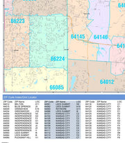 Colorcast Zip Code Style Wall Map of Kansas City, KS by Market Maps