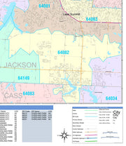 Colorcast Zip Code Style Wall Map of Kansas City, KS by Market Maps