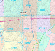 Colorcast Zip Code Style Wall Map of Wichita, KS by Market Maps