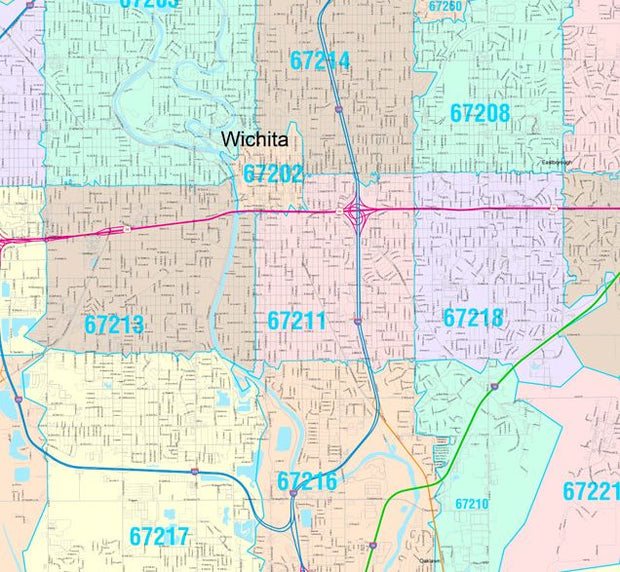 Colorcast Zip Code Style Wall Map of Wichita, KS by Market Maps ...